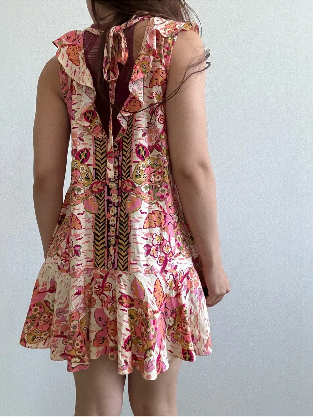Free People Pink Floral Ruffle Mini Dress